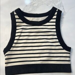 Aerie Black and White Fitted Crop Tank Top